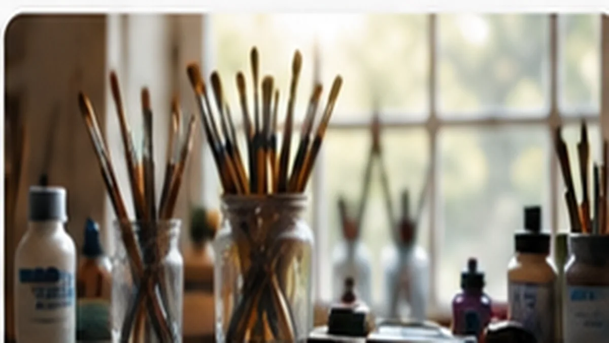 Artist brushes in a working studio
